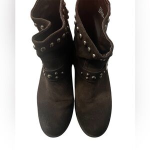 EUC Kelsi Dagger Genuine leather suede Brown Studded Ankle Boots Size 9